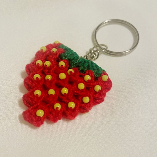 Handmade Strawberry Embroidered Keychain new