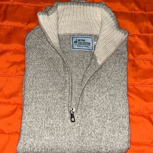 Neyra Collection Baby Alpaca Quarter Zip Sweater, beige, size L
