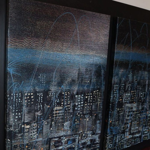 City VII Triptych D. Kaia Oilprint on Canvas like new