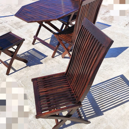 Wooden folding patio dining set with 1 table and 4 chairs