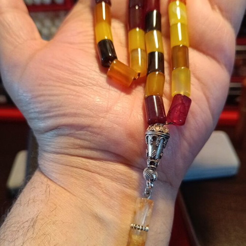 Handmade Komboloi from Natural Agate Stone with Silver Details
