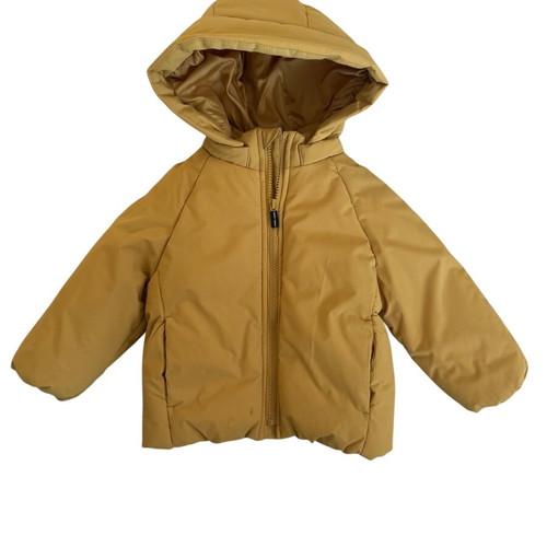 Puffer baby jacket mustard color with hood, like new, 18-24 months