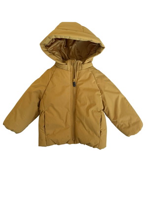 Puffer baby jacket mustard color with hood, like new, 18-24 months