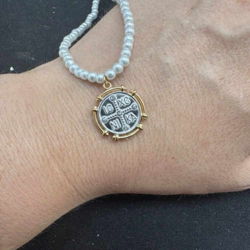 Double-sided Konstantinato necklace, steel, white and gold