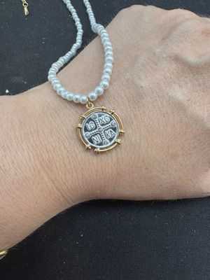 Double-sided Konstantinato necklace, steel, white and gold