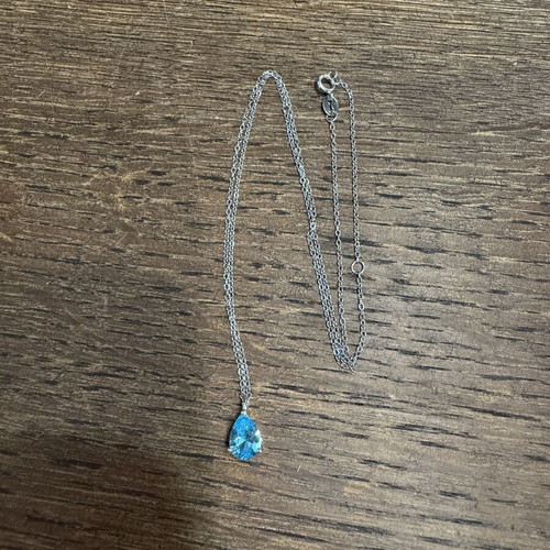 Necklace with blue teardrop silver 925 new with case