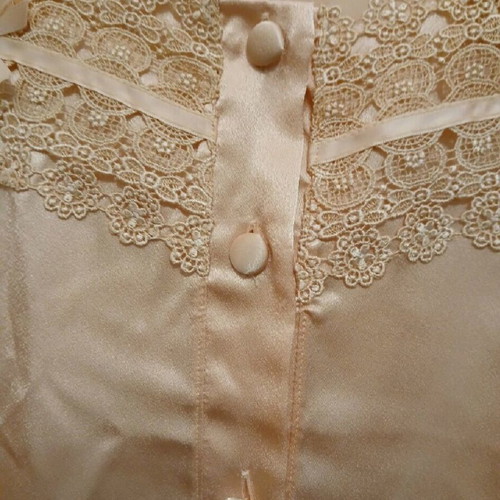 Satin pajamas new, pastel salmon with lace details, small-medium