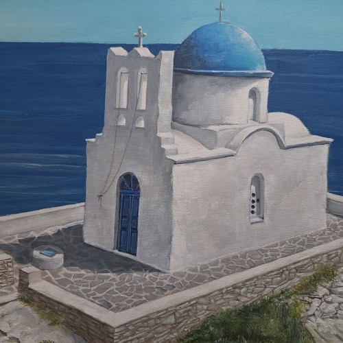 Sifnos Cyclades Oil Painting "7 Martyrs" on Canvas 45x35 cm New