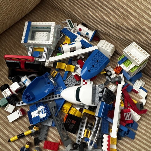 Lego airplane blocks and figures & Ausini City Mini Helicopter, 33 pieces