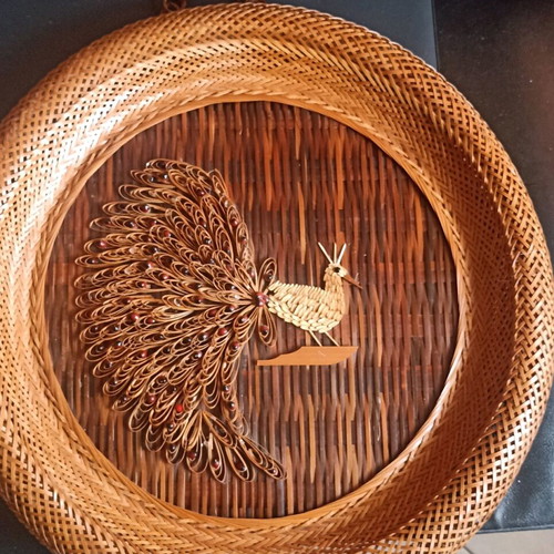 Vintage Boho Wall Decor 43cm Handmade Rattan Peacock