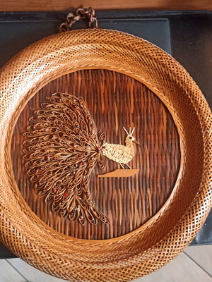Vintage Boho Wall Decor 43cm Handmade Rattan Peacock
