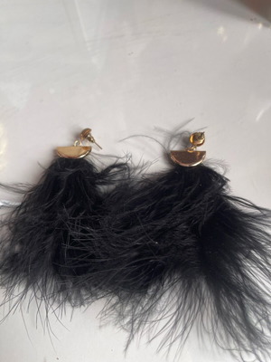 Earrings with black feathers like new, worn minimally
