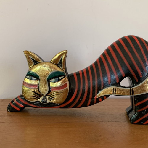 Decorative wooden cat set new, hand-painted, pack of two