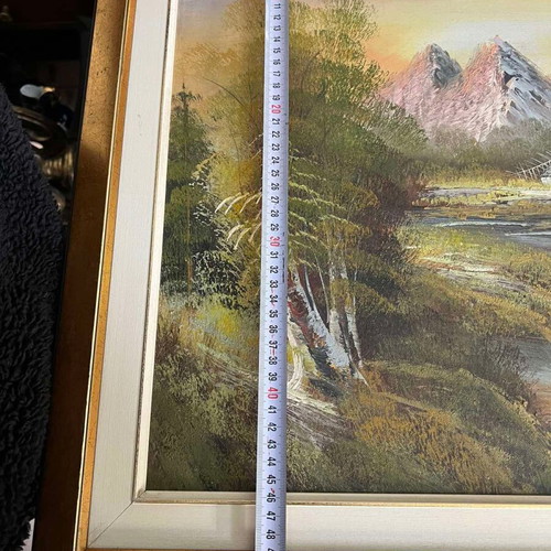 Signed Landscape Painting with Large Frame like new