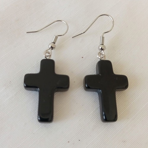 Unisex Gothic Earrings Black Cross Stainless Steel new
