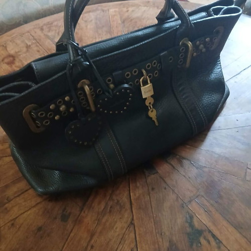 Luell leather handbag used, black with gold details