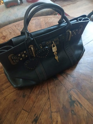Luell leather handbag used, black with gold details