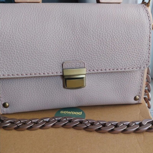 Sowood shoulder bag new leather and wood pink