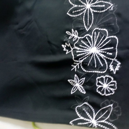 Women's pareo like new with black silk fabric and embroidered white flowers