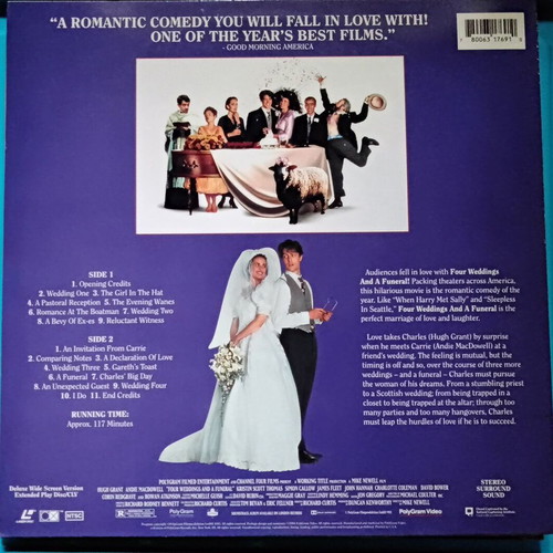 Four Weddings and a Funeral LaserDisc like new, comedy