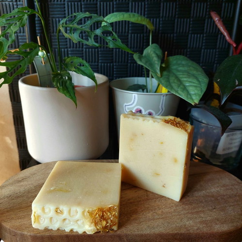 Handmade soap bar with oat milk, calendula and honey, new