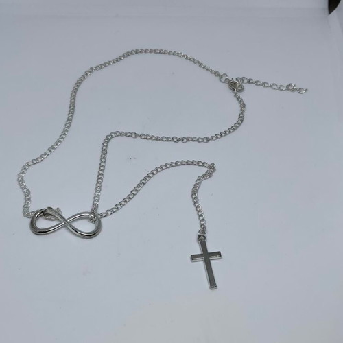 Silver necklace with infinity and cross symbols like new