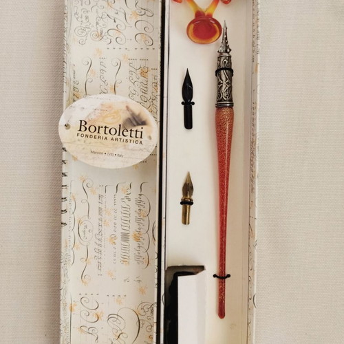 Bortoletti calligraphy pen set with Murano glass new
