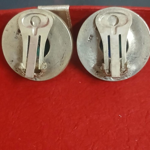 Vintage silver earrings with clips, blue and silver