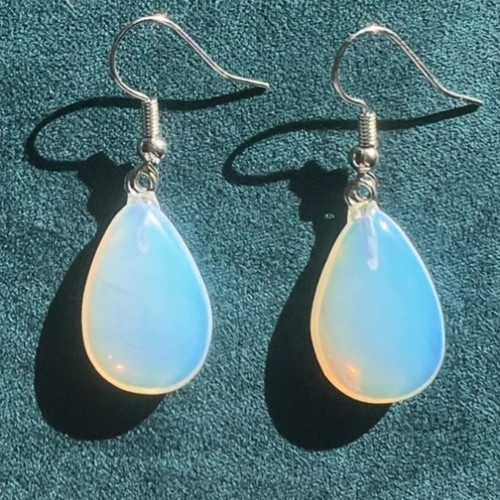 Opalite Drop Earrings new, iridescent white and turquoise