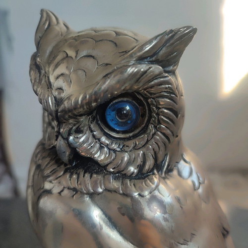 Vintage owl figurine used, silver color