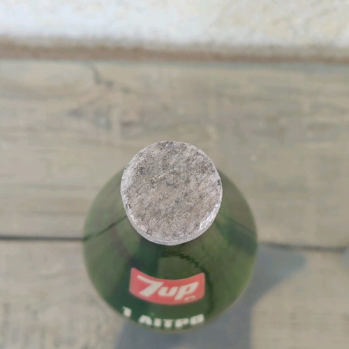 7up glass bottle 1 liter used, vintage 1980s