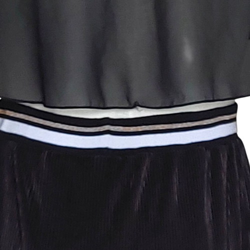 Black Pleated Midi Skirt with Striped Elastic Waist like new