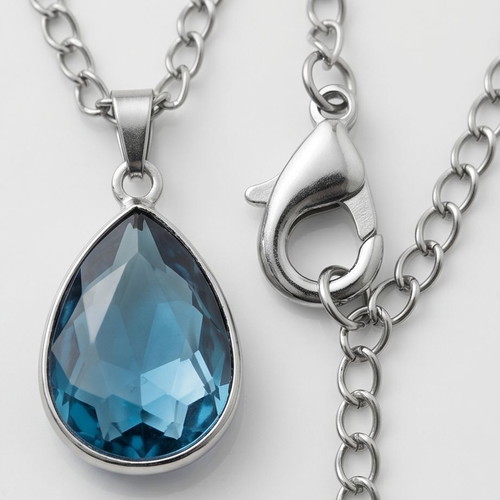 Necklace with Blue Crystal Tear made of Steel new