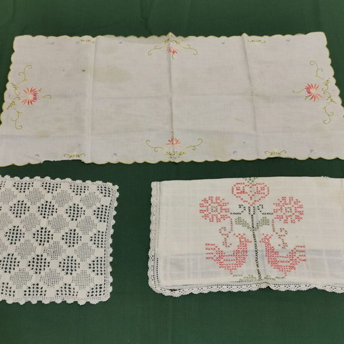 Hand-knitted table runners used, pack of 3, 1940s with wear