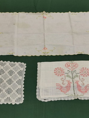 Hand-knitted table runners used, pack of 3, 1940s with wear