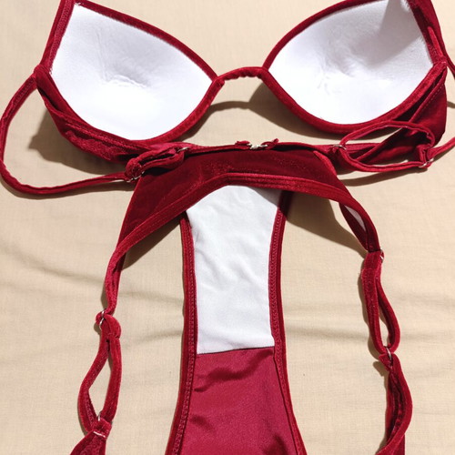 Velvet bikini set like new, size M, red