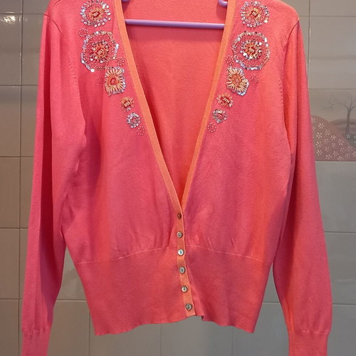 Marks & Spencer cardigan used, red with embroidery, size 20