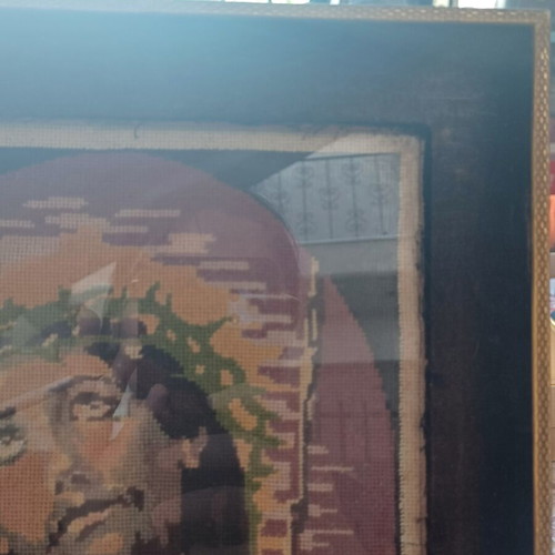 Embroidered religious framed artwork with Jesus Christ used
