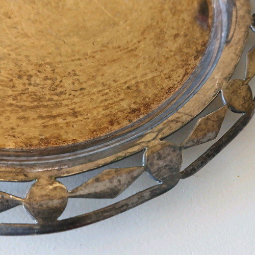 Silver-plated small tray used with carved decorative rim