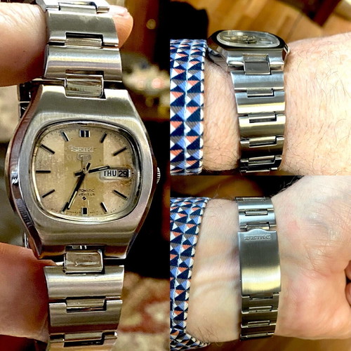 Seiko 5 N7 automatic watch used, beige dial