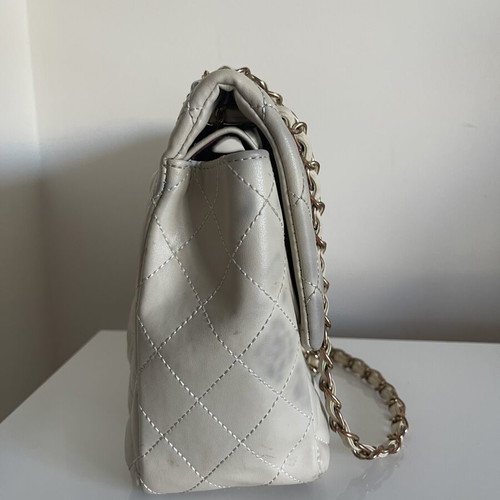Chanel double flap leather shoulder bag, off white