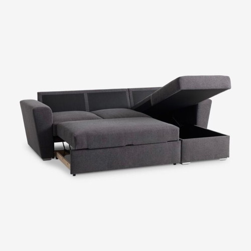 3-seater sofa bed with chaise lounge, dark grey fabric