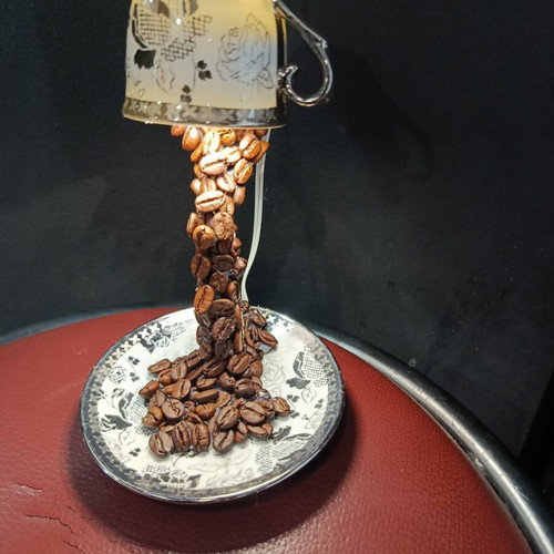 Handmade table lamp with real coffee beans and LED lights