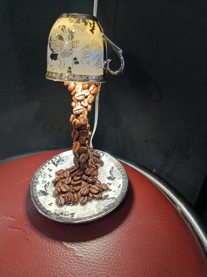 Handmade table lamp with real coffee beans and LED lights