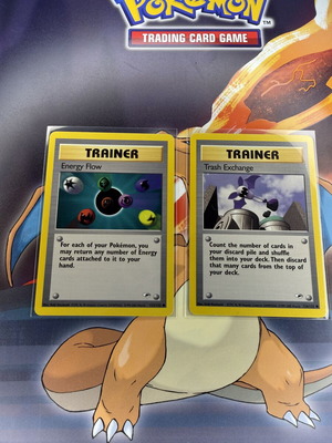 Pokemon Energy Flow and Trash Exchange Trainer Cards, Vintage Gym Heroes