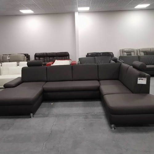 Brown-gray leather corner sofa CARO new with storage function