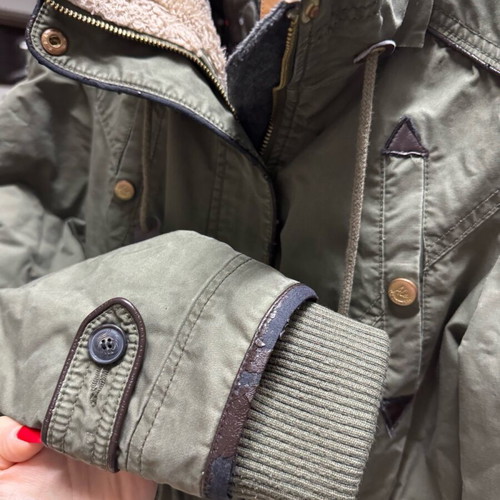 Alcott olive jacket used with zipper flaws, size S