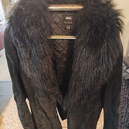 MNG suede leather jacket XL with fur like new, black