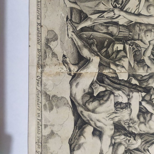 Original woodcut with the gods of Olympus used