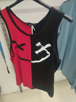 Men's sleeveless two-tone shirt with smile, new, cotton, sizes M-XXL